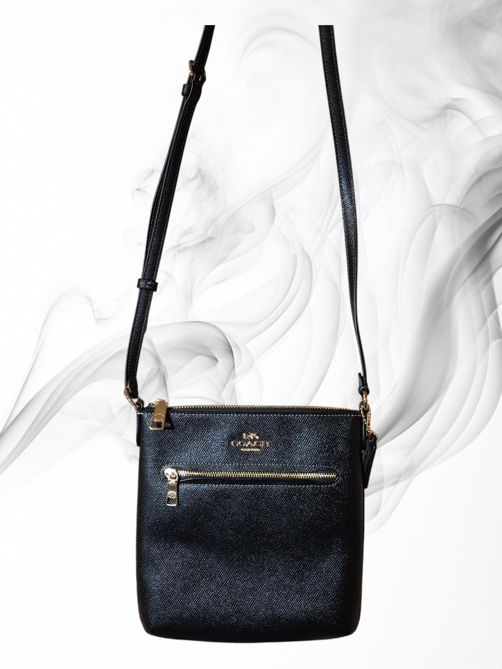 Coach Black Pebbled Leather Rowan Crossbody with Gold Hardware CV405